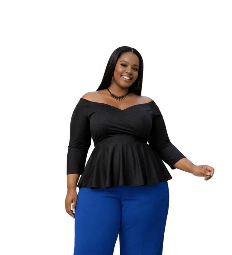 Black Jessica Plus Size Off Shoulder Peplum Top
