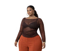Brown Jane Plus Sheer Mesh Long Sleeve.