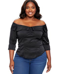 Black Satin Ella Plus Size Off-Shoulder Corset Top