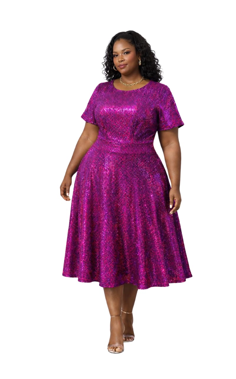 Sandy Fuchsia Sequin Flare Dress