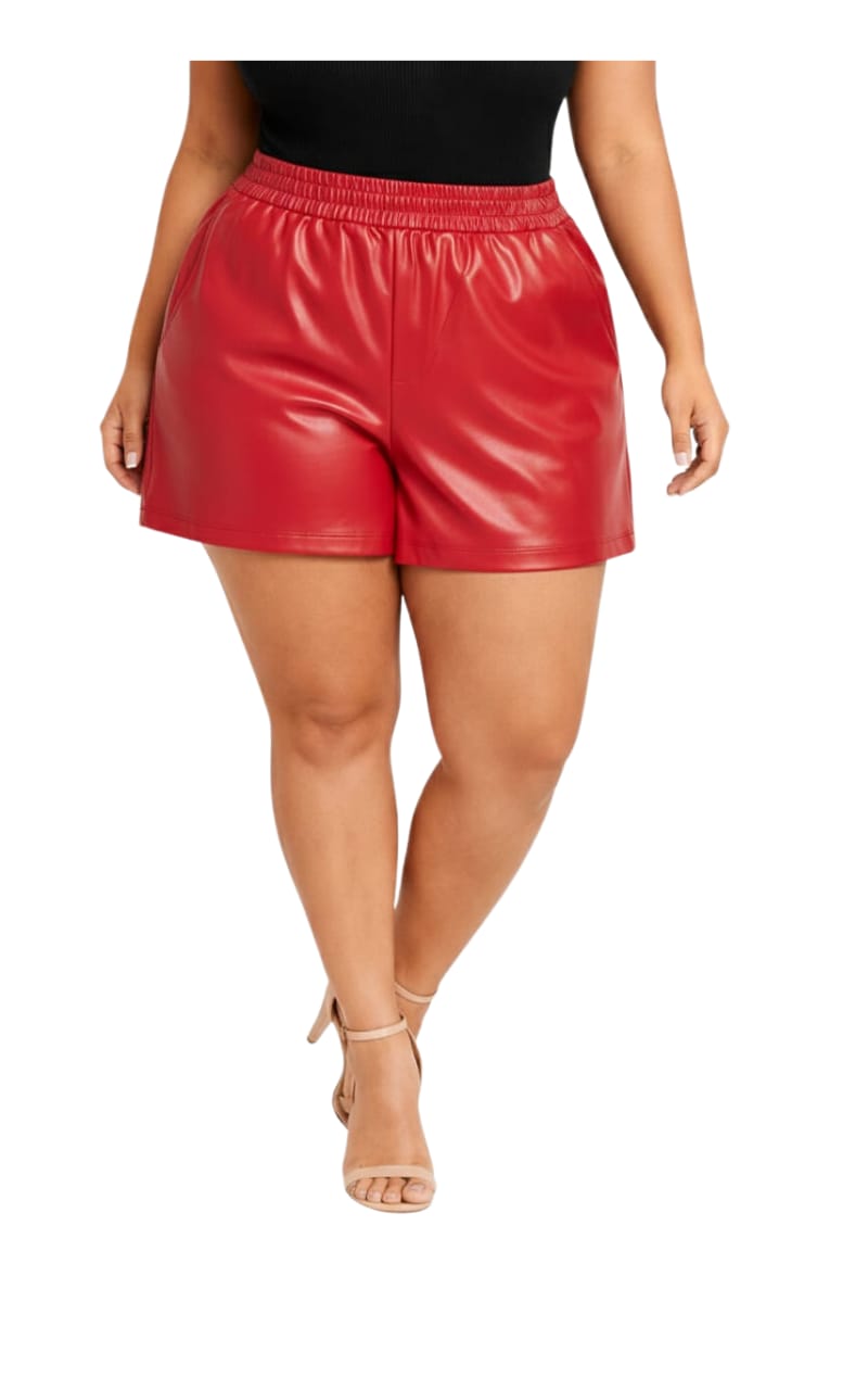 Red Nova Faux Leather Plus Size Shorts