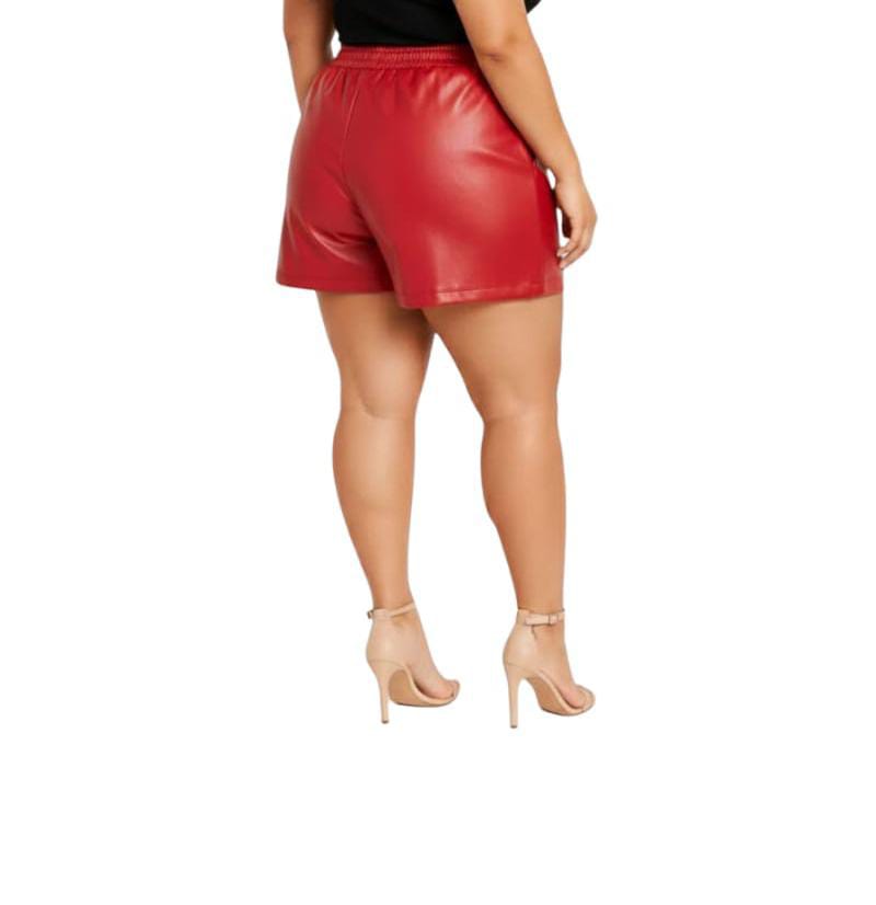 Red Nova Faux Leather Plus Size Shorts