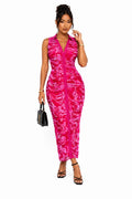 Pink Sophia Ruched Button-Front Midi Dress
