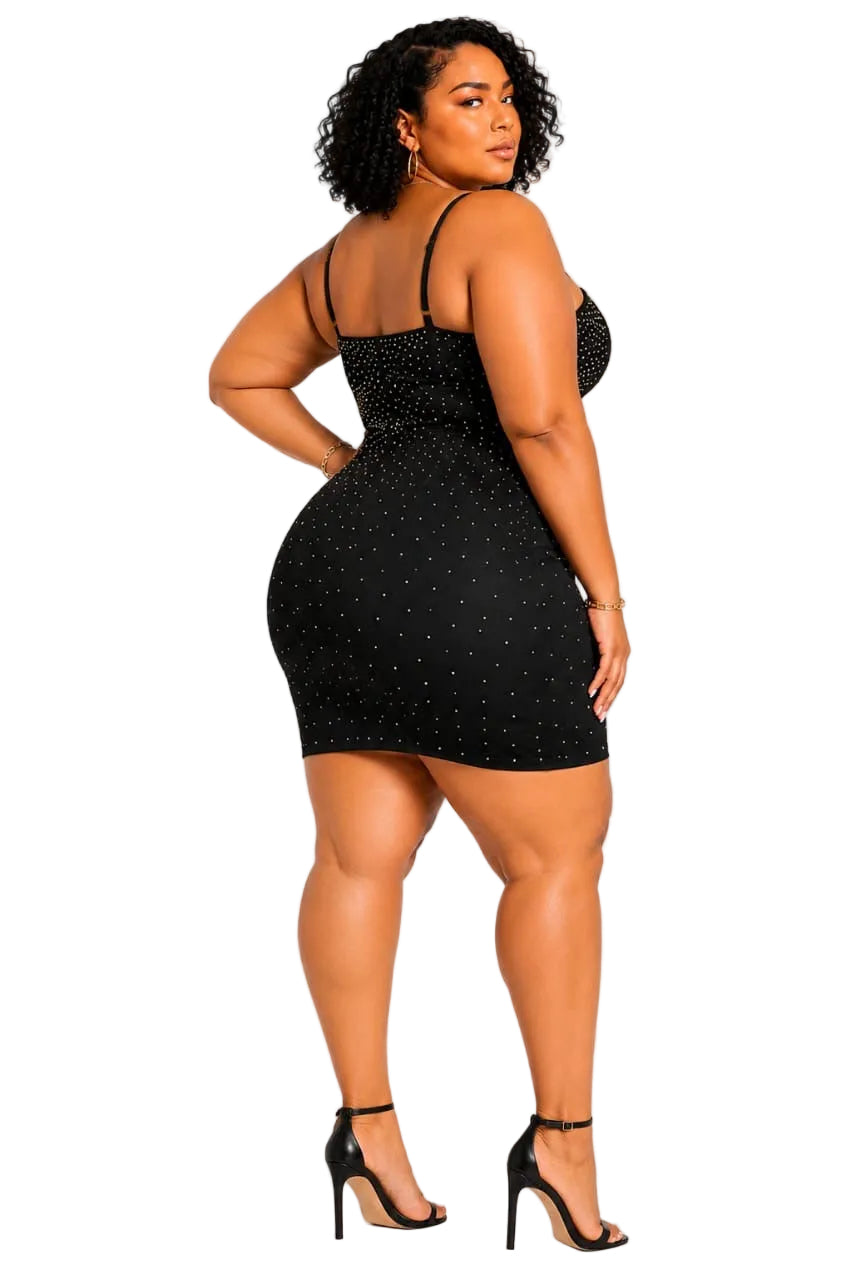 Black Amara Plus Size Rhinestone Bustier Mini Dress