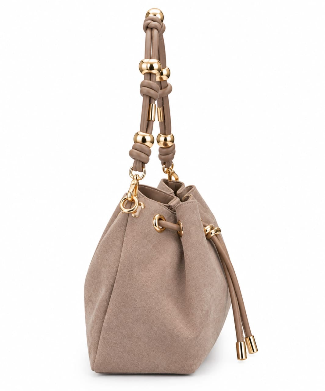 Brown Elena Suede Drawstring Handbag