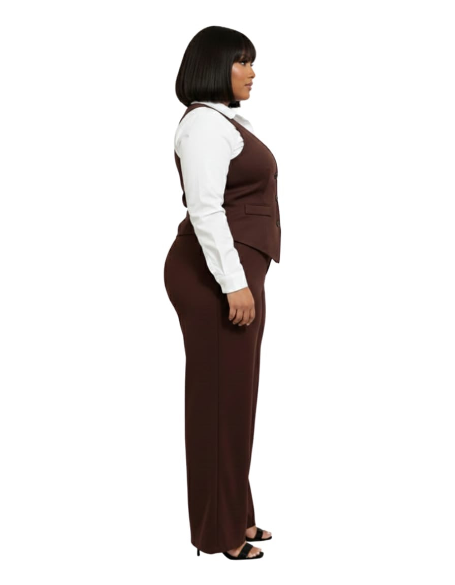 Taylor Rust Brown Plus Size Vest &amp; Pant Set