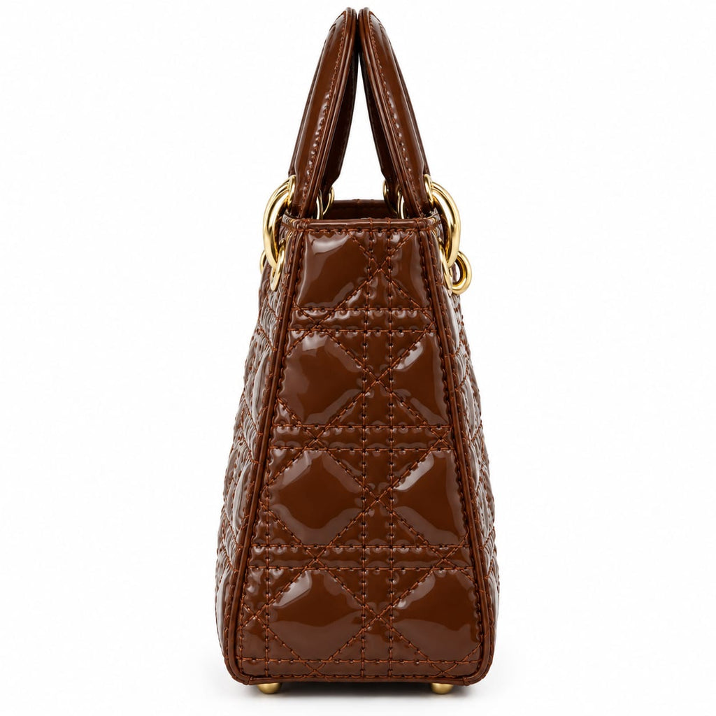 Brown Charleigh Patent Quilted Mini Tote Bag