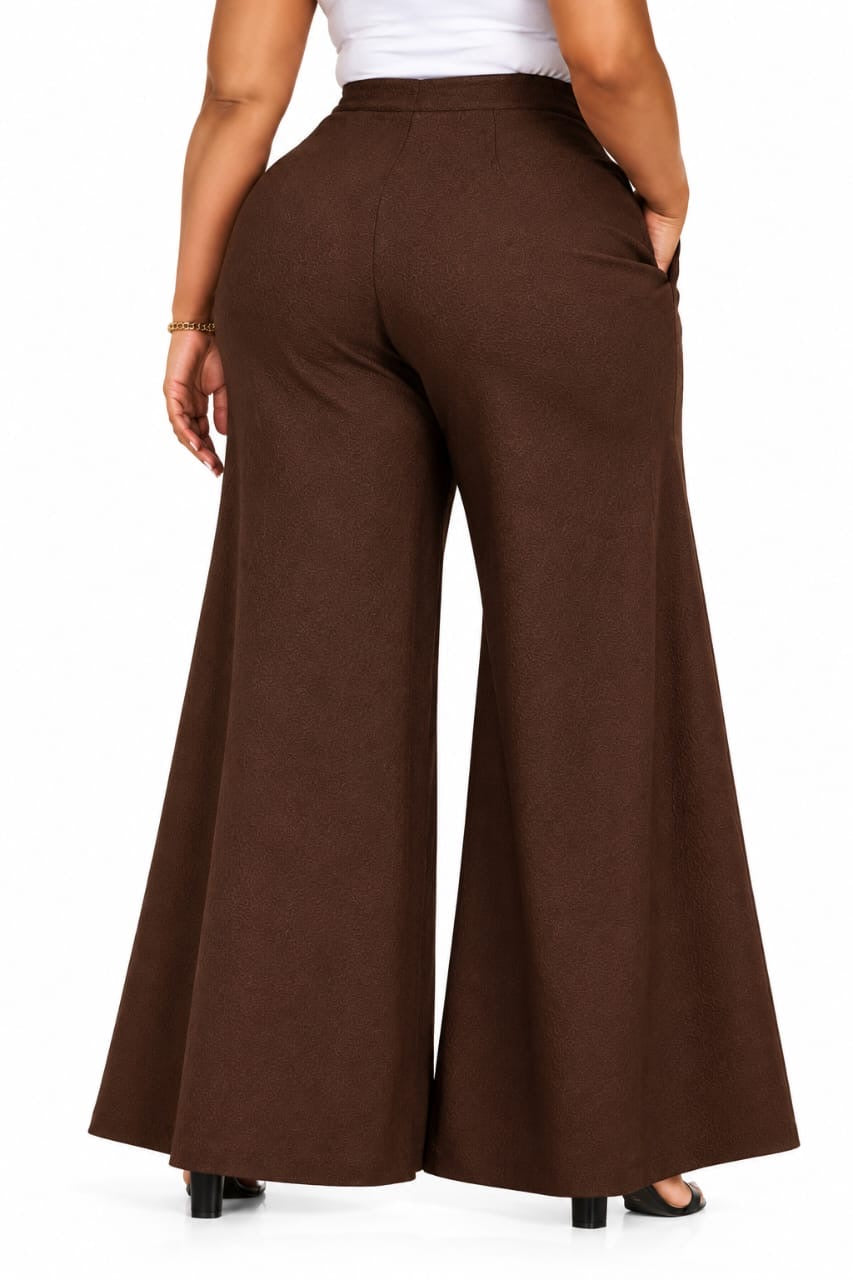 Brown Lana Pleated Wide-Leg Pants