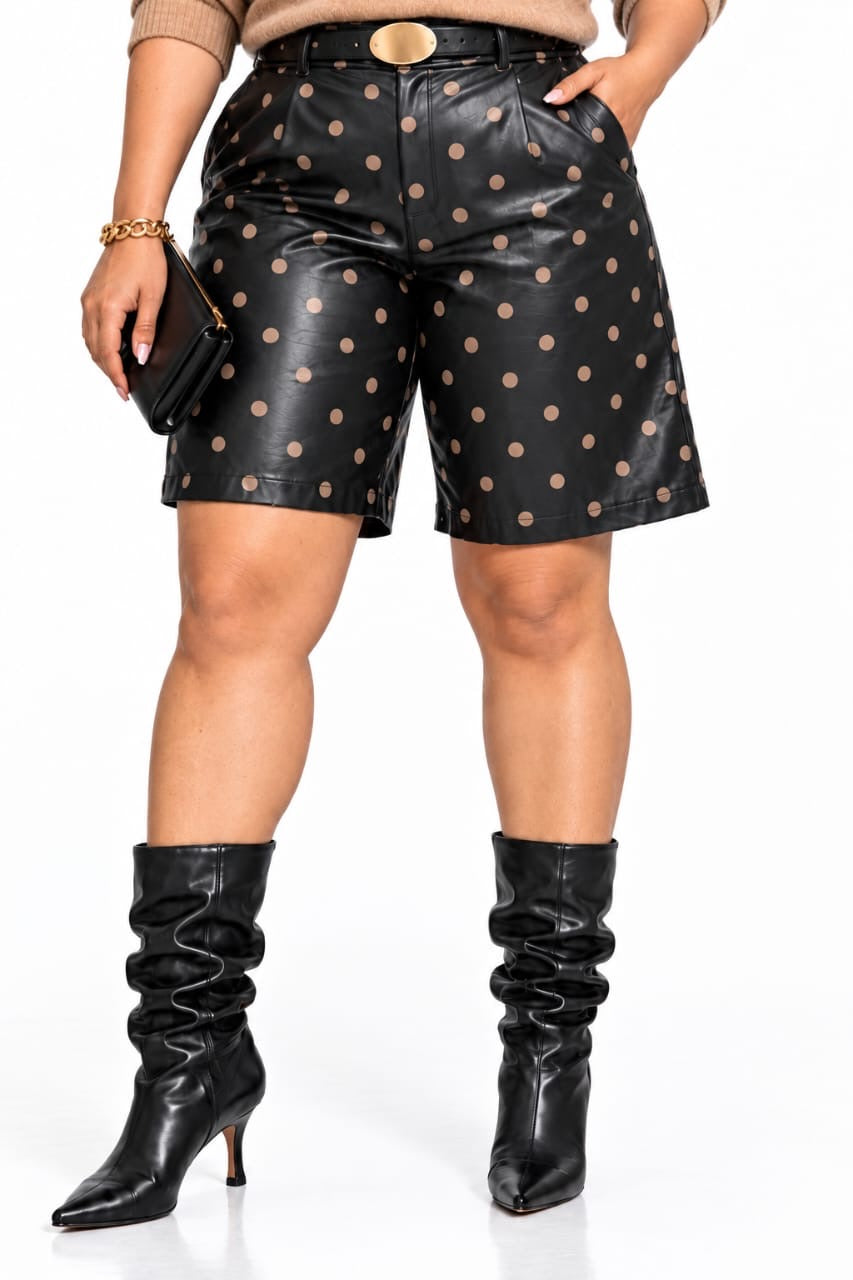 Black Lana Polka Dot Faux Leather Shorts