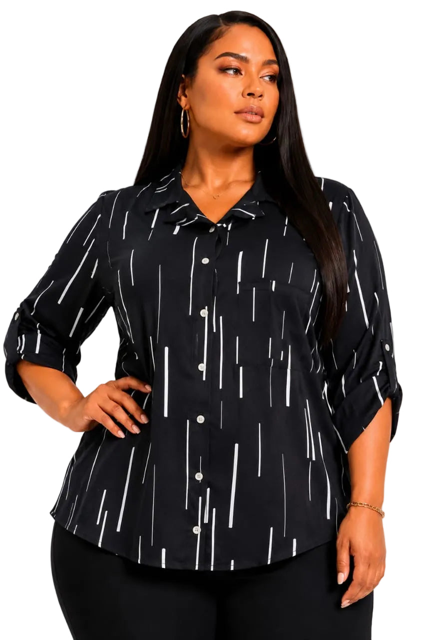 Black Aspen Plus Size Printed Button-Up Shirt