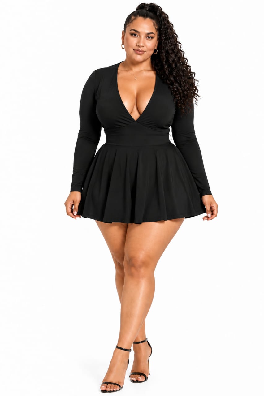 Black Zoe Long Sleeve Peplum Mini Dress