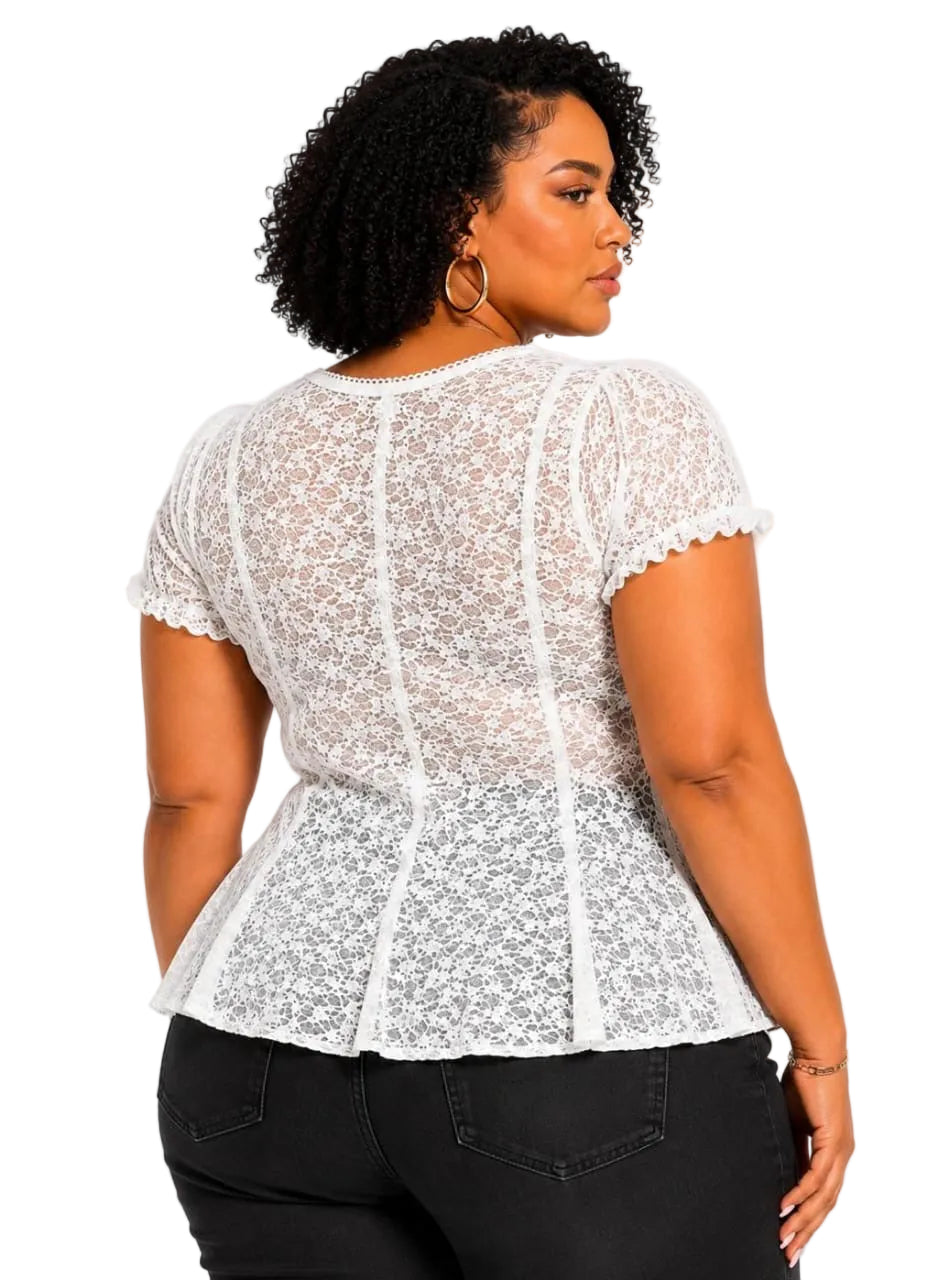 White Lace Amelia Peplum Plus Size Top