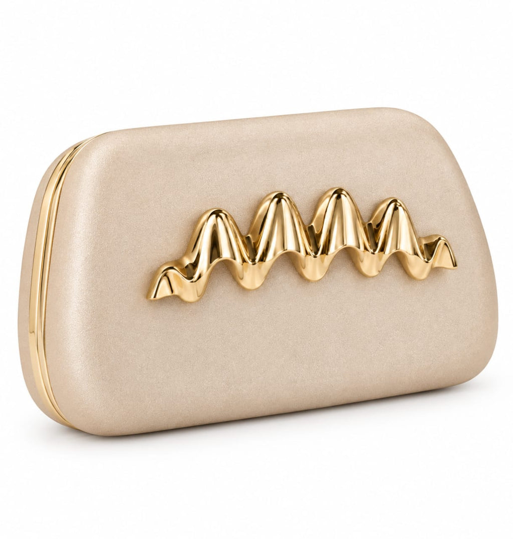 Champagne Biege Cindy Gold Wave Clutch