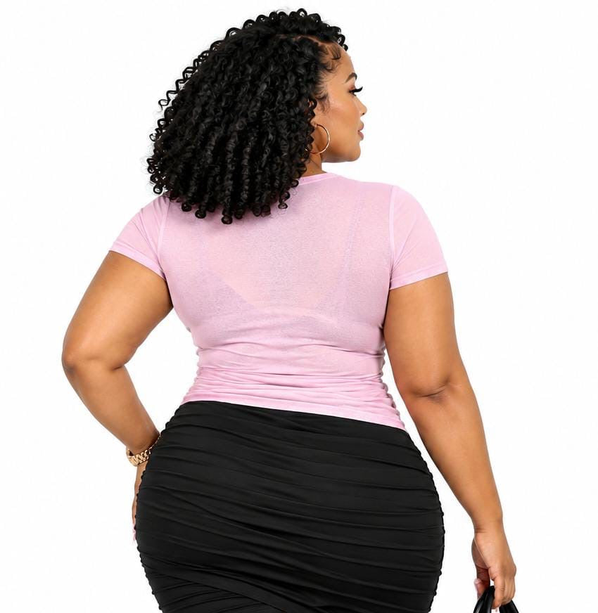 Pink Parker Plus Size Sheer Mesh Top
