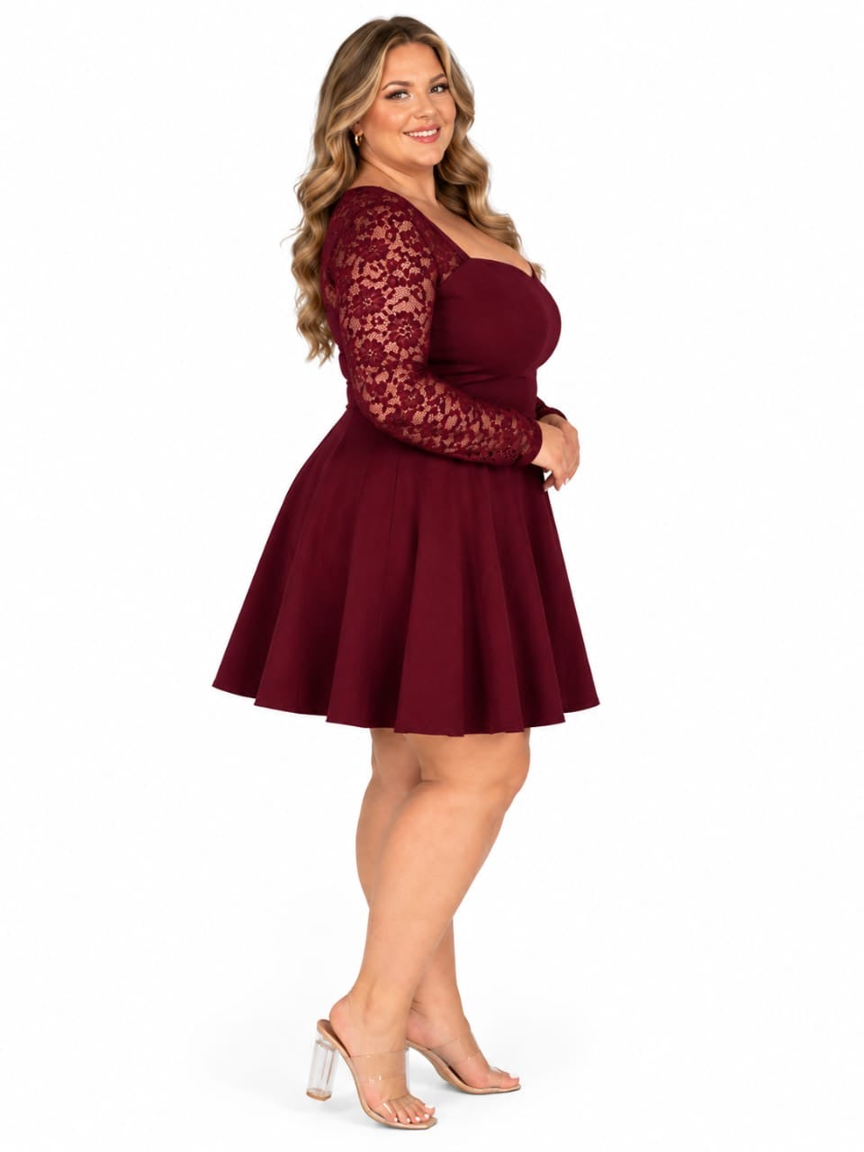 Burgundy Giselle Plus Size Mini Dress