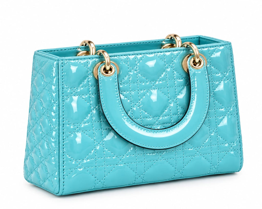 Turquoise Elsie Patent Quilted Mini Tote Bag