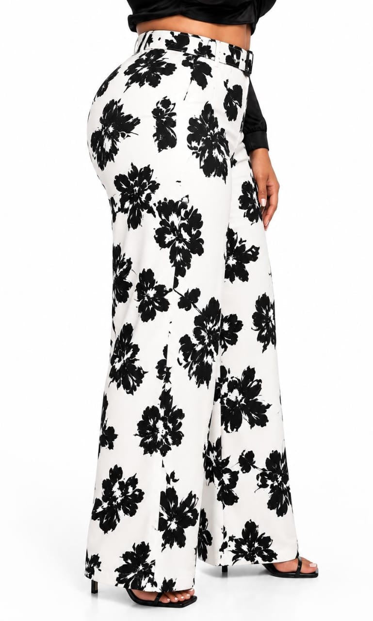 White Maya Floral Wide-Leg Pants