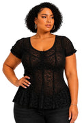 Black Lace Amelia Peplum Plus Size Top