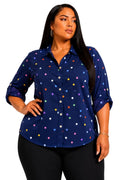 Navy Blair Plus Size Multicolor Polka Dot Button-Up Shirt