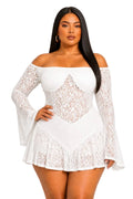 white Lace Off-Shoulder Brielle Plus Size Mini Dress