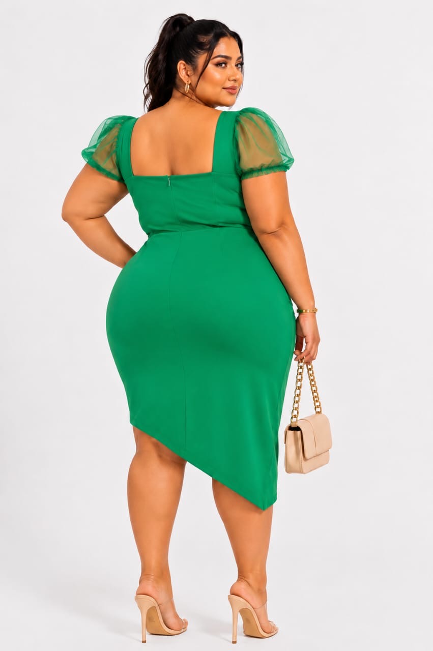 Emerald Mira Plus Size Mesh Puff Sleeve Corset Mini Dress