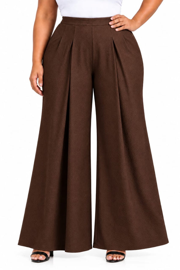 Brown Lana Pleated Wide-Leg Pants
