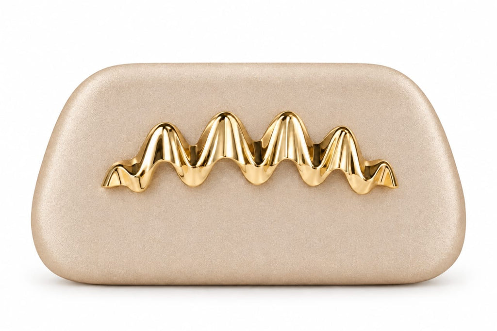 Champagne Biege Cindy Gold Wave Clutch