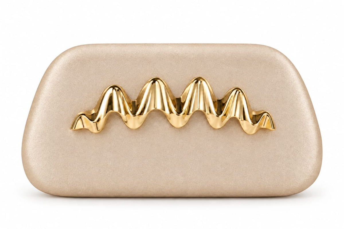 Champagne Biege Cindy Gold Wave Clutch