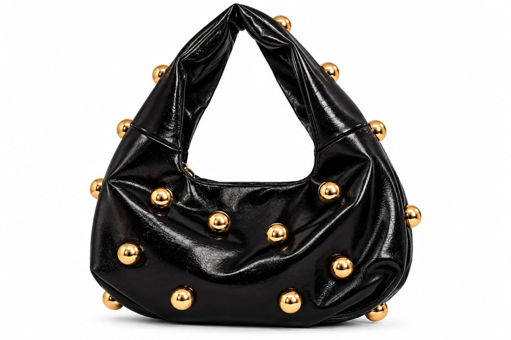 Black Gigi Gold Stud Hobo Bag