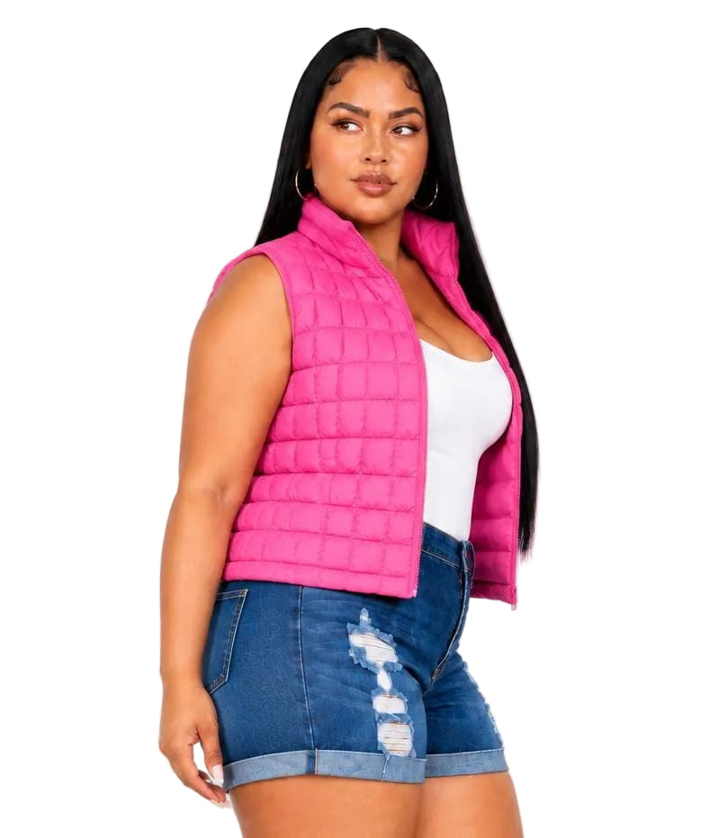 Ashley Pink Plus Size Puffer Vest