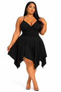 Black Ember Plus Size Halter Asymmetric Mini Dress