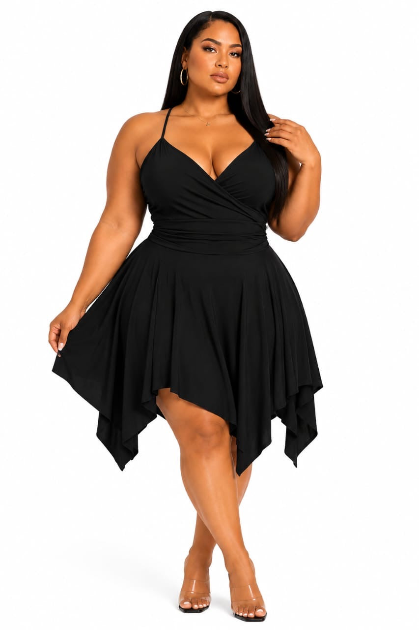 Black Ember Plus Size Halter Asymmetric Mini Dress