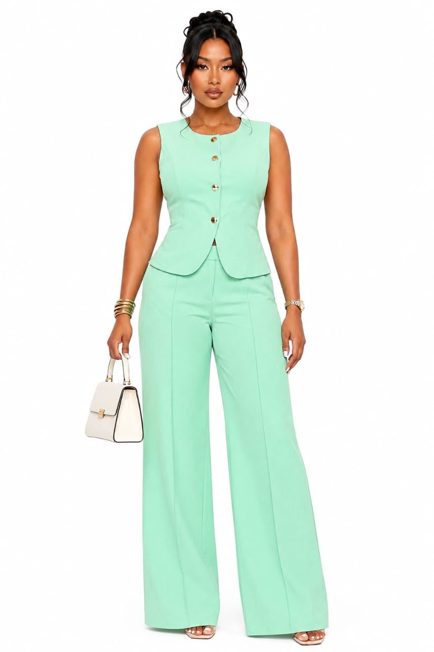 Mint Paige Vest &amp; Wide-Leg Pants Set