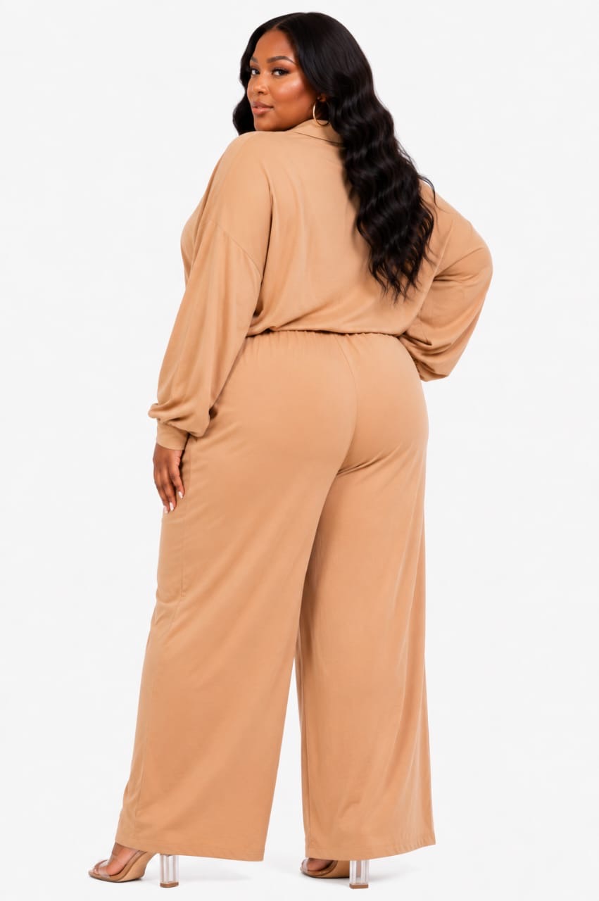 Camel Aria Button-Up Top &amp; Wide-Leg Pants Set