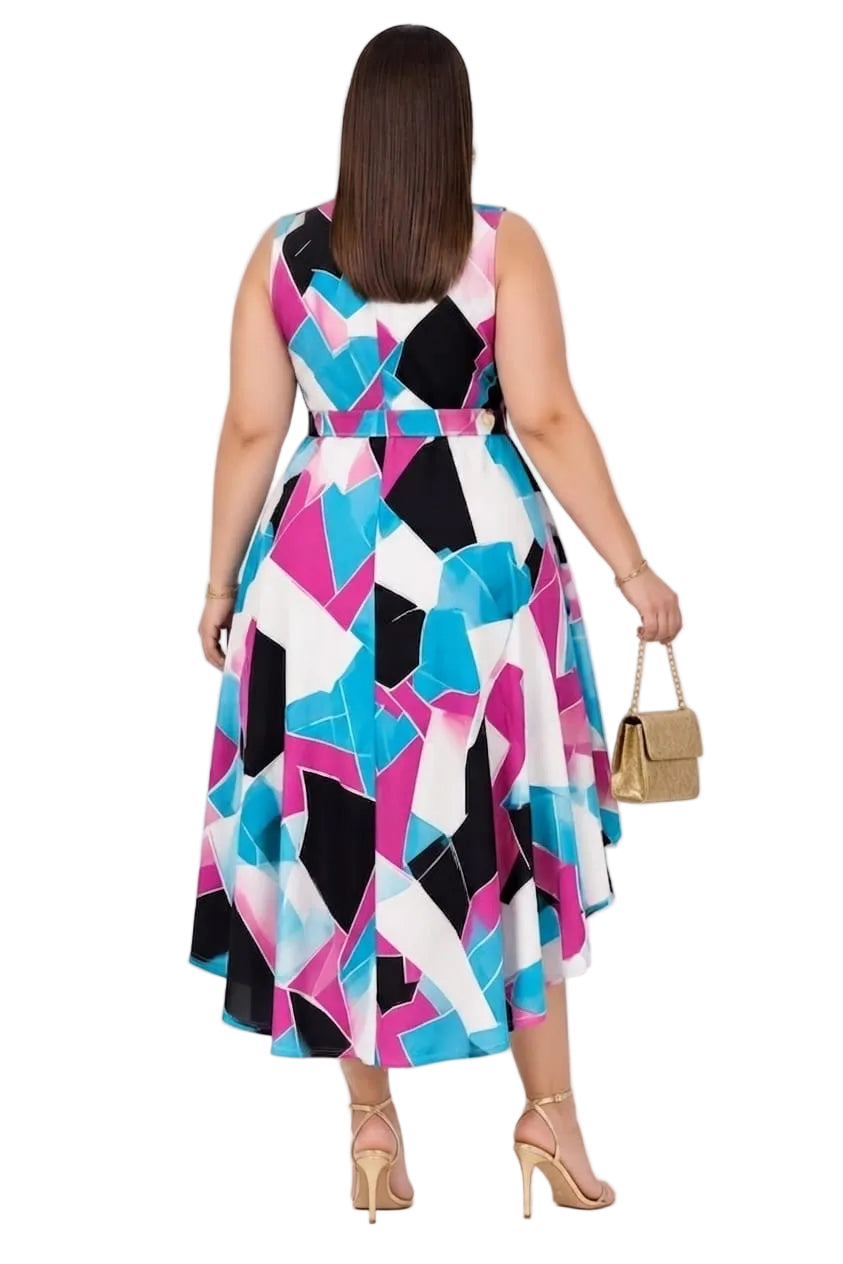 Zaria Geometric Plus Size High-Low Dress