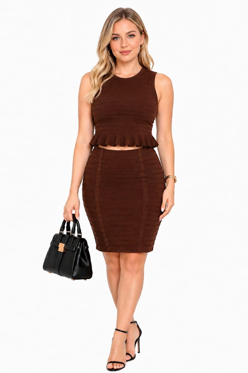 Brown Brooke Bandage Crop Top & Mini Skirt 2 Piece Set