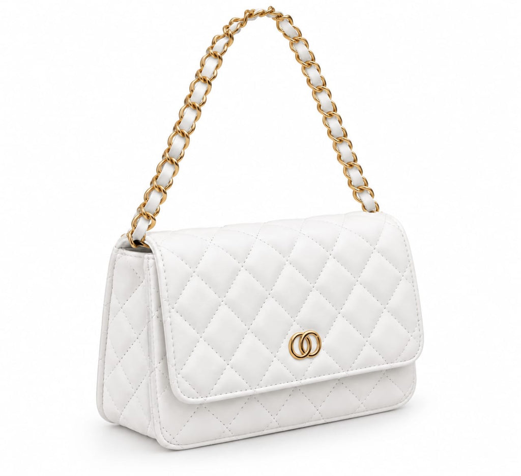 White Colette Quilted Chain Bag
