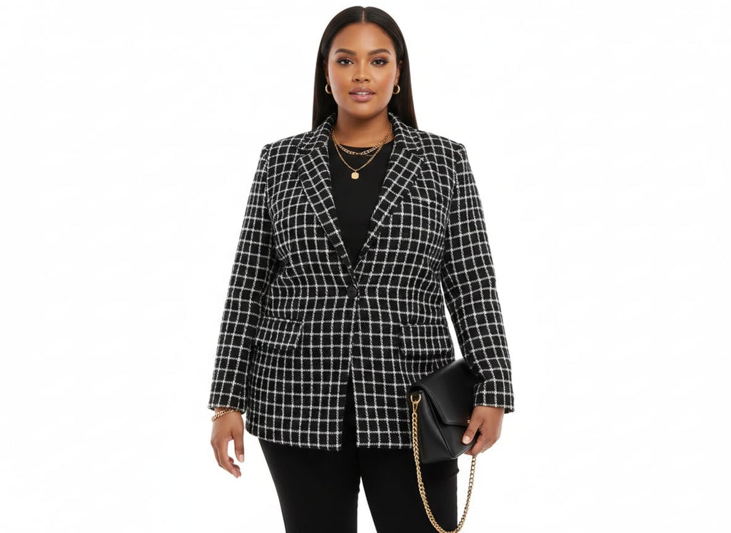 Black White Check Lila Plus Size Blazer
