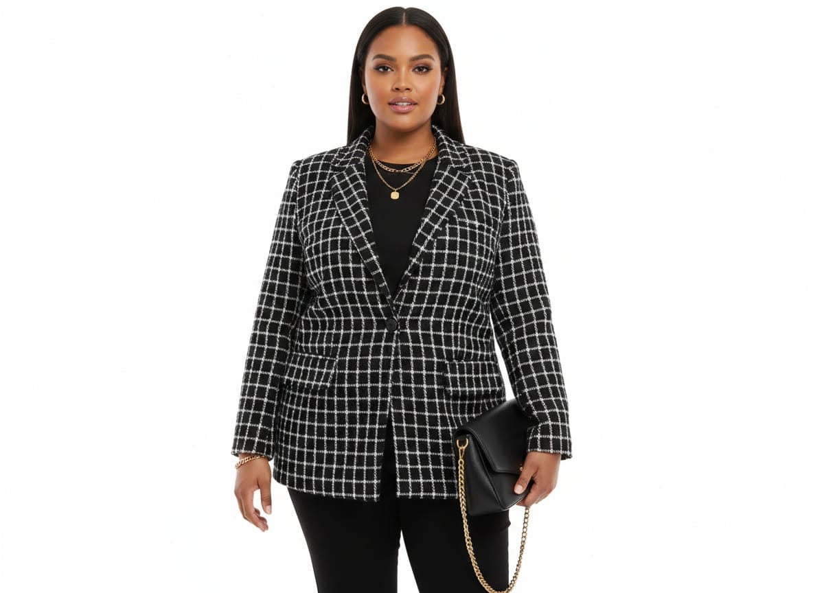 Black White Check Lila Plus Size Blazer