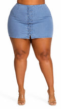 Light Blue Nola Plus Size Lace-Up Mini Skirt