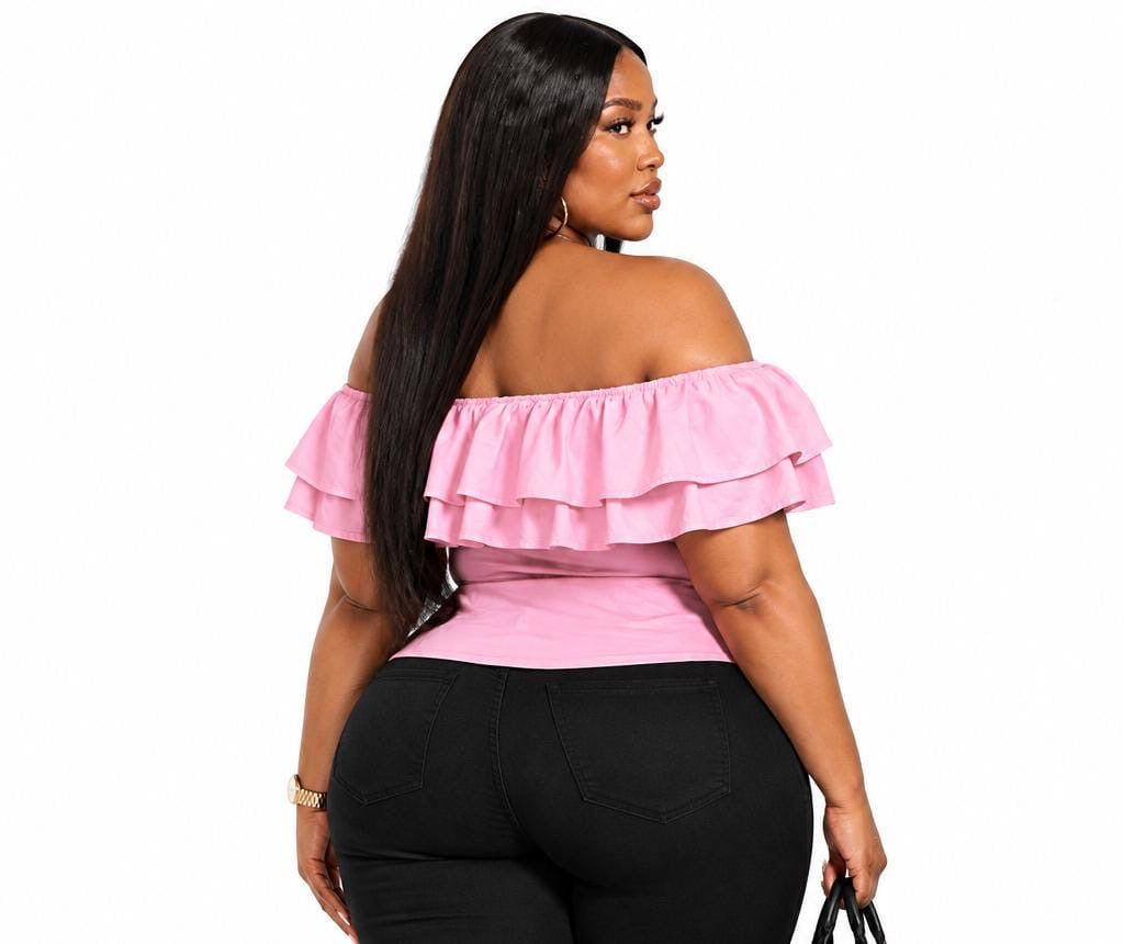 Pink Harlow Plus Size Off-Shoulder Ruffle Top