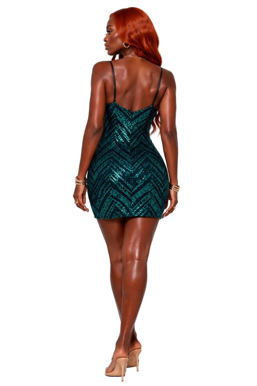 Teal Ruby Sequin Chevron Mini Dress