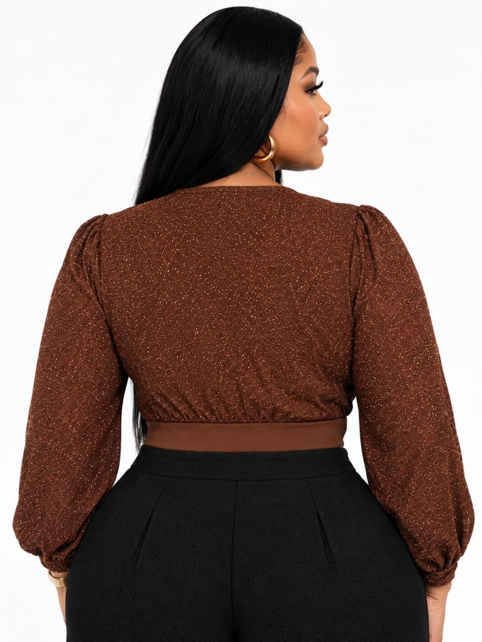 Mocha Ava Sheer Sparkle Long Sleeve Bodysuit
