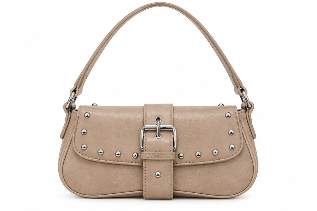 Taupe Harper Studded Shoulder Bag