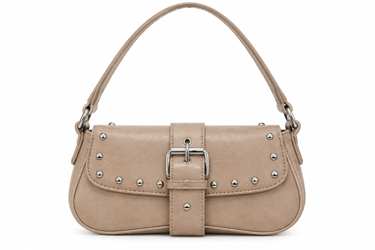 Taupe Harper Studded Shoulder Bag
