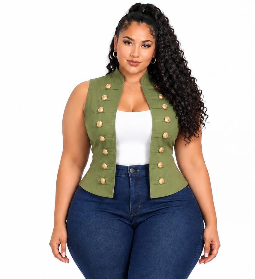 Olive Nina Military Button Vest