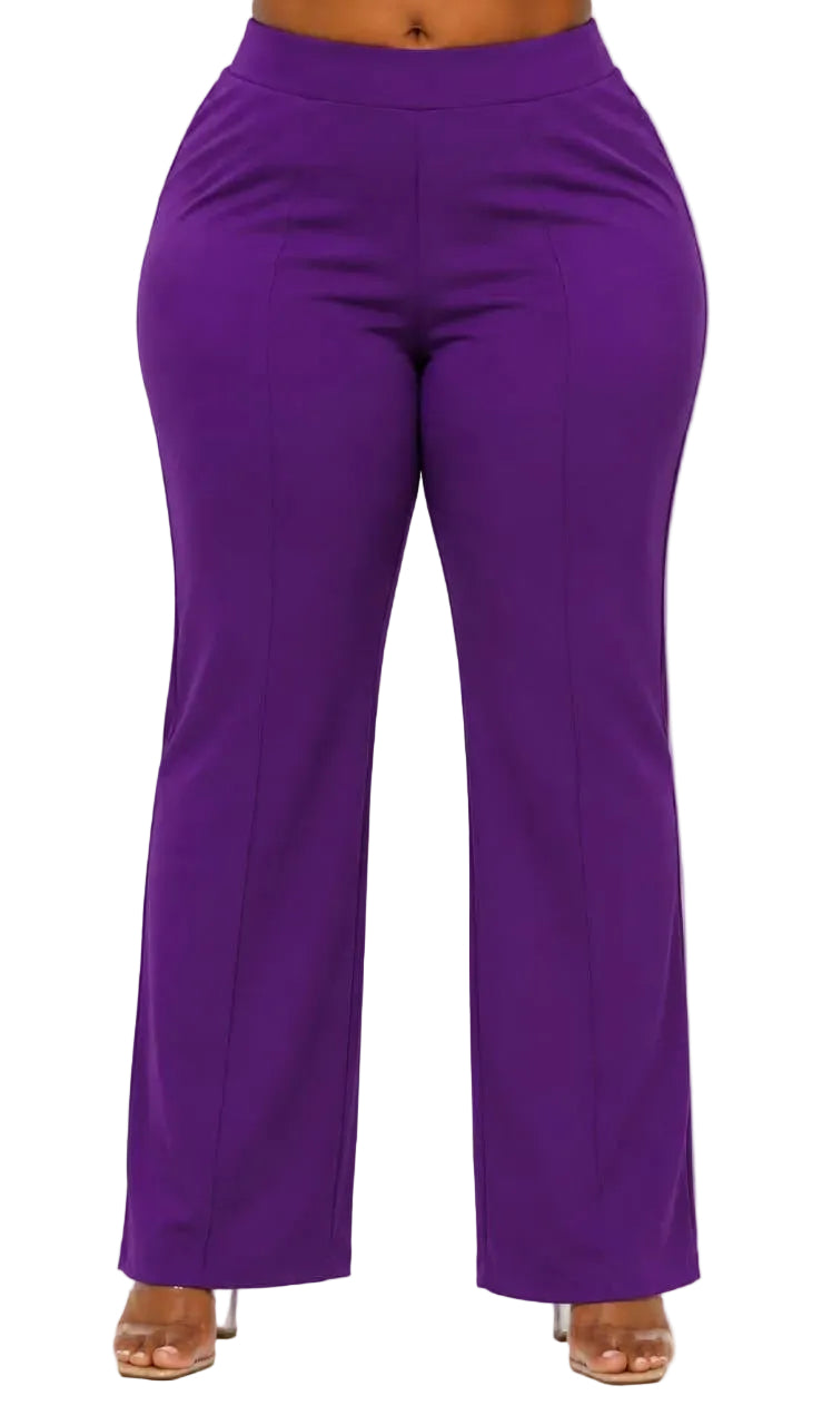 Purple Ava Plus Size High-Waist Flare Pants