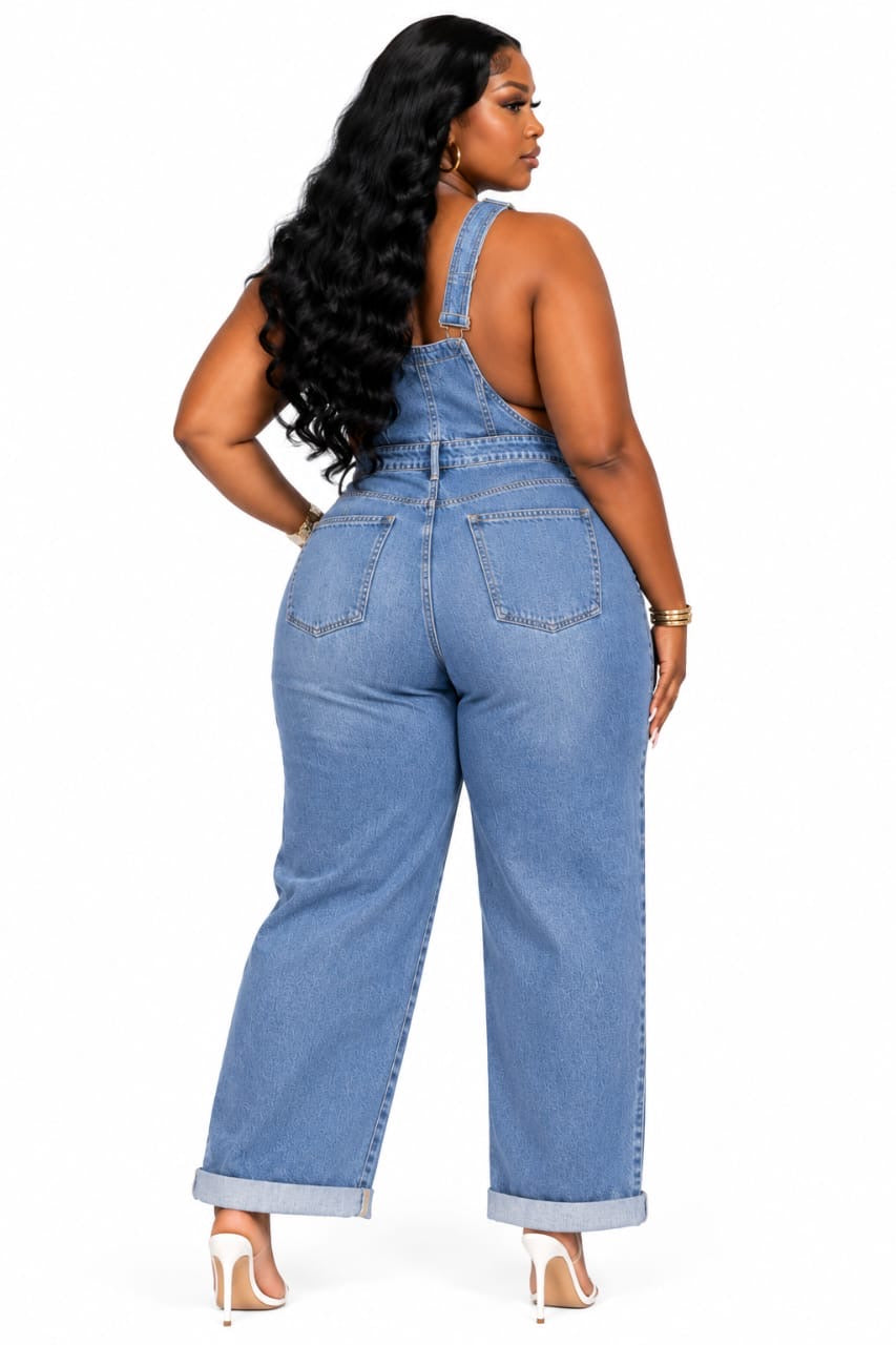 Blue Bailey Plus Size Wide-Leg Denim Overalls