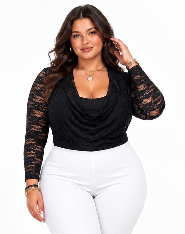 Black Vera Lace Cowl Neck Bodysuit