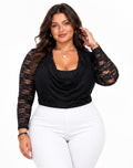 Black Vera Lace Cowl Neck Bodysuit